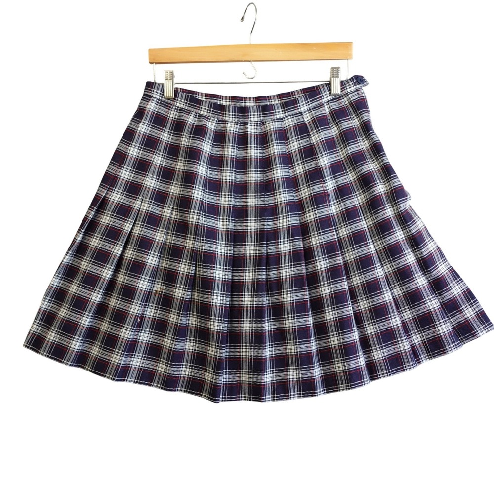 Vintage Pleated Mini Skirt 14 Blue Red Plaid Preppy Academia School Girl 90s USA